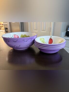 Everything Kitchen Ceramic Hand-painted & Crafted Salad Bowl Set